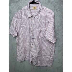 Trevero Western Shirt Men Xl  100% Linen Vertical Stripes Short Sleeve Snap
